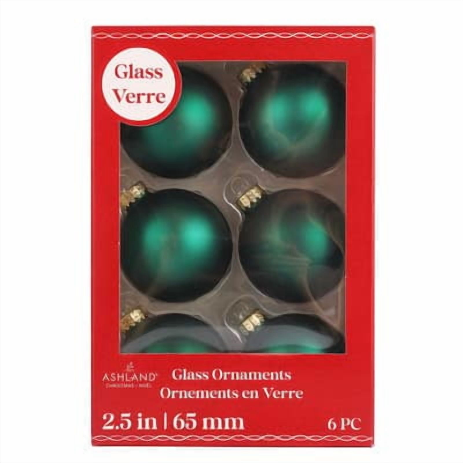6 Pack 2.5" Emerald Glass Ball Ornaments by Ashland - Holiday and Christmas Ornaments