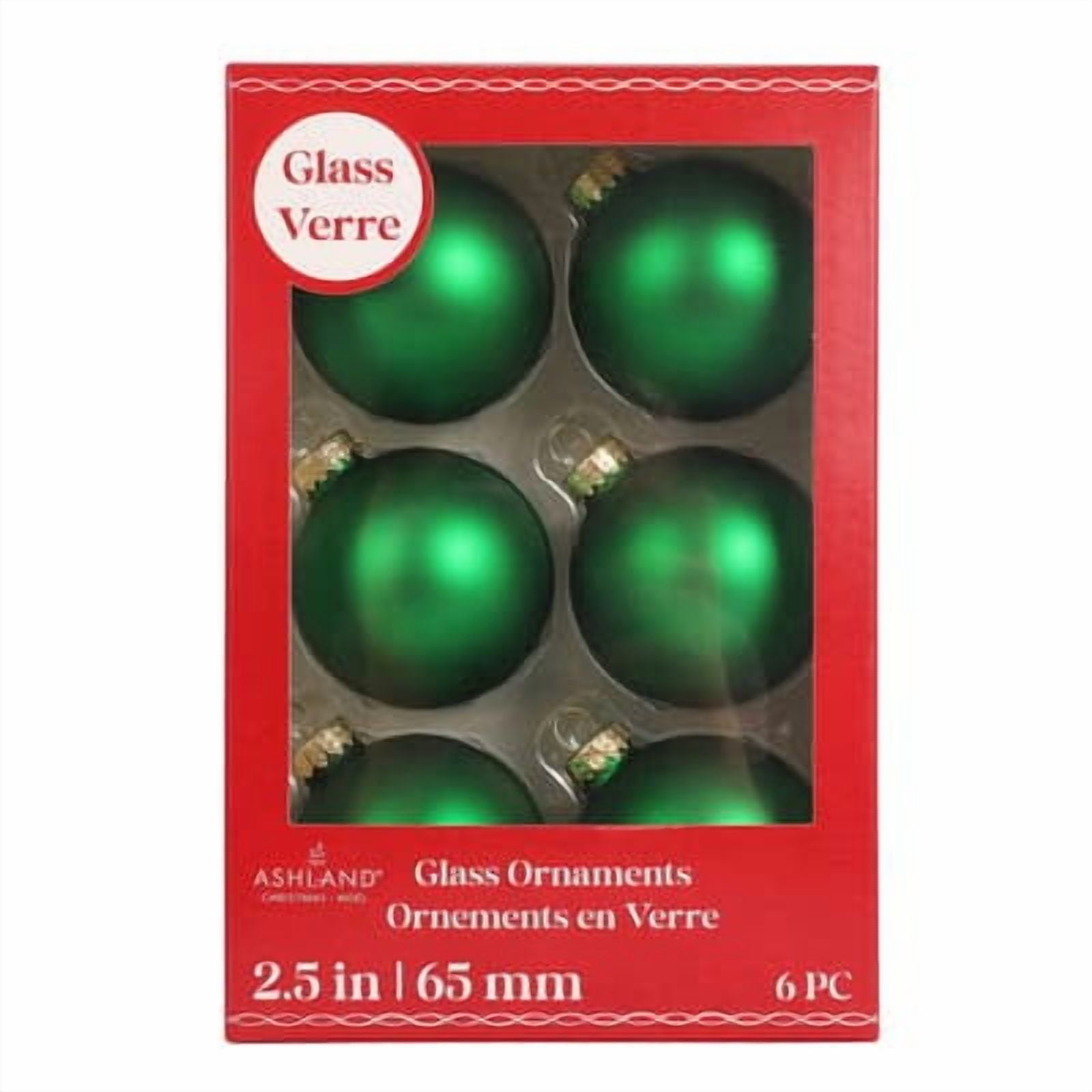 6 Pack 2.5" Green Matte Glass Ball Ornaments by Ashland - Holiday and Christmas Ornaments