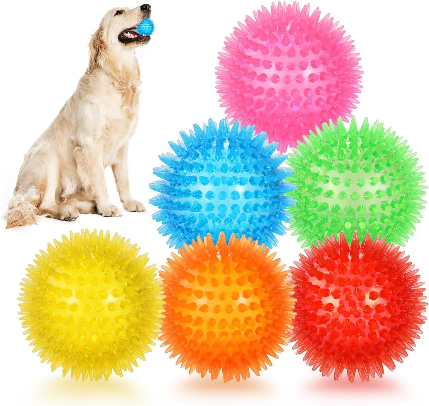 6 Pack 2.5” Squeaky Dog Toy Balls, Floating Dogs Pool Balls, Spiky Dog Balls, Durable Interactive Fetch Toys for Puppy, Dog Chew Toys for Teething (2.5", Small Dog)