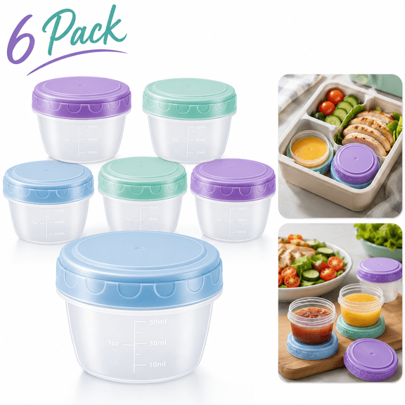 6 Pack 2.7 OZ Salad Dressing Container to Go with lids,Dishwasher and Microwave Safe Tiny Condiment Containers with Graduated Lines, Reusable and Leakproof Small Sauce Containers for Lunch Box