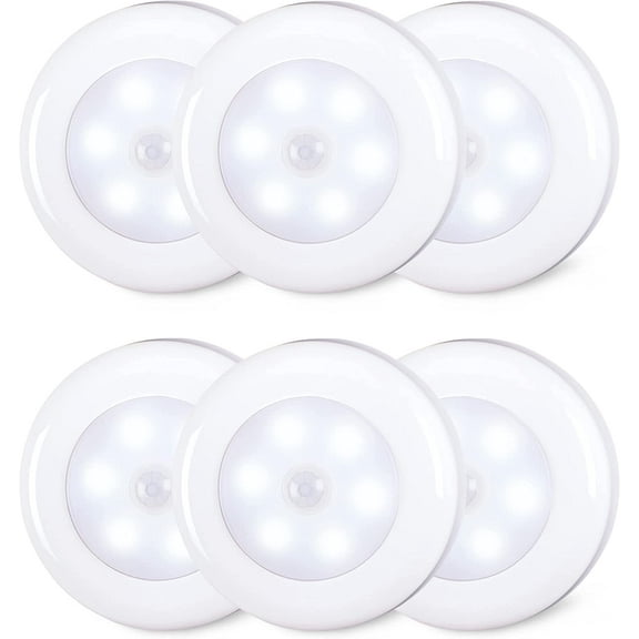 6 Pack 2.8 Motion Sensor Lights Indoor AAA Battery Operated, Stick on LED Puck Light for Stairs, Under Cabinet, Closet, Cool White
