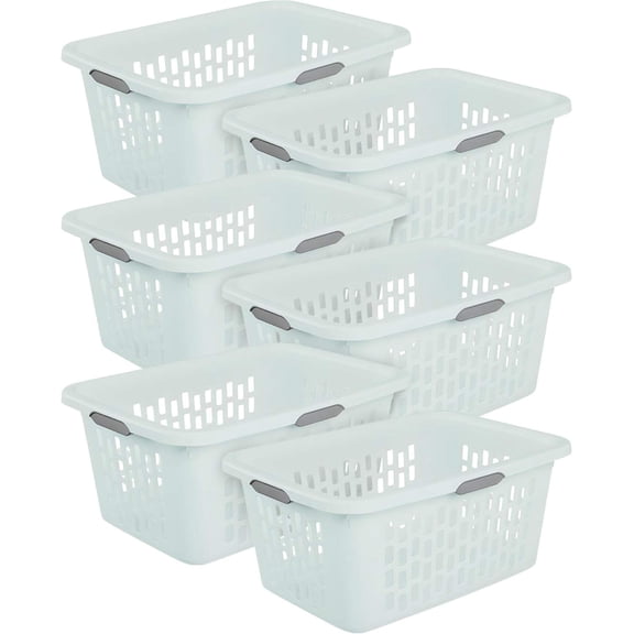 6-Pack 2-Bushel Rectangular Ventilated Laundry Hamper with 4 Handles, Mint