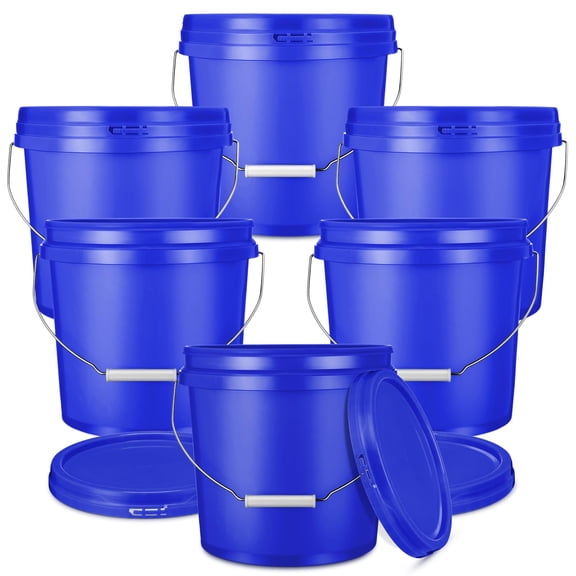 6 Pack 2 Gallon Plastic Bucket with Lid Heavy Duty Pail with Metal Handle Reusable Small Multipurpose Paint Buckets Container for Food Storage(Yellow)