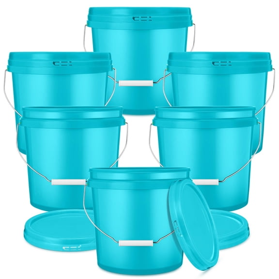 6 Pack 2 Gallon Plastic Bucket with Lid Heavy Duty Pail with Metal Handle Reusable Small Multipurpose Paint Buckets Container for Food Storage(Yellow)