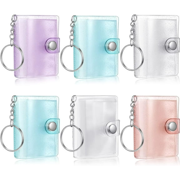 6 Pack 2 Inch Mini Small Photo Album Valentine Photo Storage with Keychain Clear Pocket Photo Album Keychain for Picture Valentine Gift Wedding Birthday Anniversary Memory