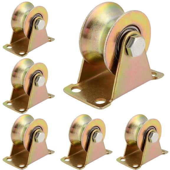 6 Pack 2 Inch U Groove Wheel Pulley, Steel U-Type Groove Wheel, Rigid Caster with Bracket Sliding Gate Rollers for Inverted Track, Rolling Gate, Wire Rope Rail, Loading 660 Lbs