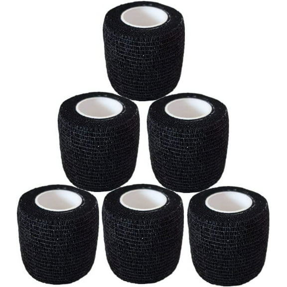 6 Pack 2 Inches Cohesive Bandage Self Adhesive Wrap Elastic Self Adherent Vet Wrap Breathable Self Stick Tape for Wrist, Ankle, Sports, Tatoo Wrap(5 Yards, Black)