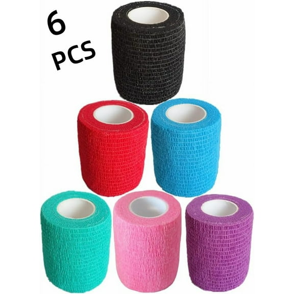 6 Pack 2 Inches Cohesive Bandage Self Adhesive Wrap Elastic Self Adherent Vet Wrap Breathable Self Stick Tape for Wrist,Ankle,Sports,Tatoo Wrap(5 Yards,Multi Colors)