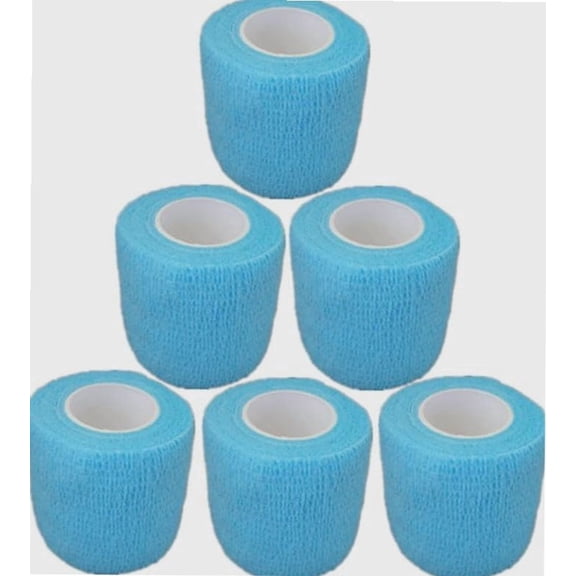 6 Pack 2 Inches Cohesive Bandage Self Adhesive Wrap Elastic Self Adherent Vet Wrap Breathable Self Stick Tape for Wrist, Ankle, Sports, Tatoo Wrap(5 Yards, Sky Blue)