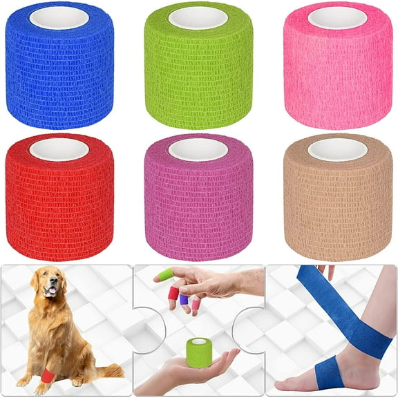 6 Pack 2 Inches Self Adhesive Bandage Wrap Breathable Cohesive Bandage Elastic Tape for Pets,Athletic,Sports,Wrist,Knee,Ankle(5 Yards Per Roll,Mixed Colors)