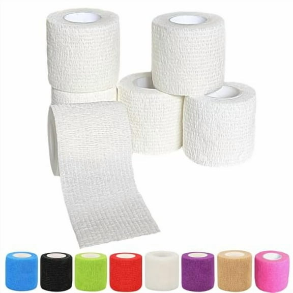 6 Pack 2 Inches Self Adhesive Wrap Bandage Self Adherent Cohesive Bandage Tape Stretch Vet Wrap Breathable Athletic Tape for Sports,Wrist,Ankle（White）