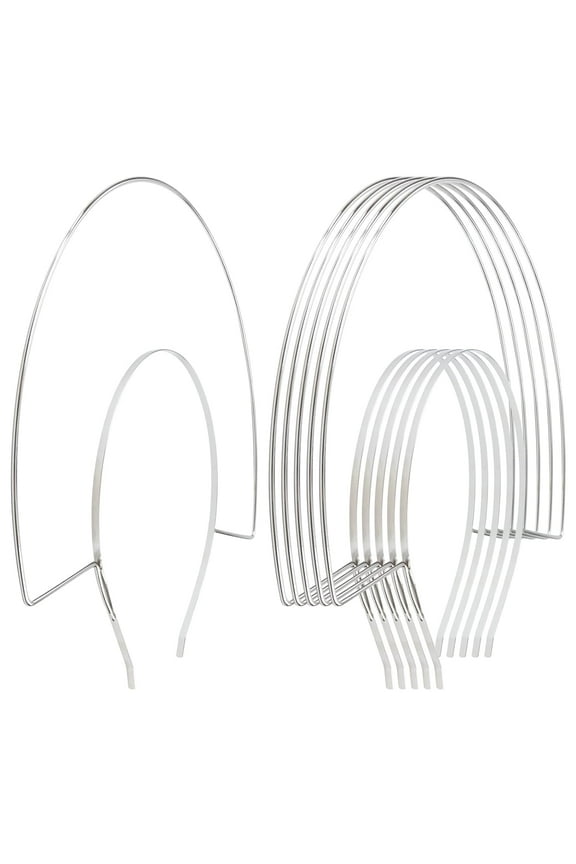 6 Pack 2 Layer Fan-shaped Metal Silver Queen Goddess Angel Halo Crown Headband Thin Hairbands Tiara Hair Hoops DIY Craft Plain Base Headpieces Halloween Party Cosplay Costume Hair Accessories