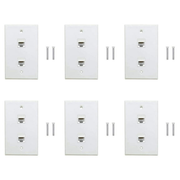 6 Pack 2 Port Ethernet Wall Plate, Cat6 Female to Female Wall Jack RJ45 Inline Coupler Wall Outlet, White