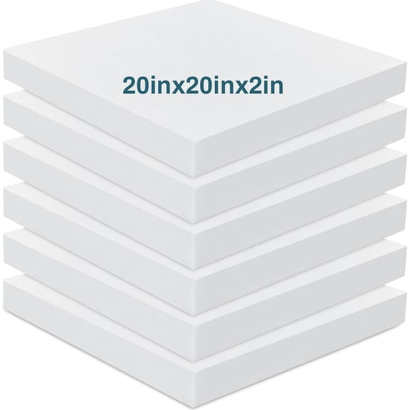 6 Pack 2" X 20" X 20" Upholstery High Density Foam Cushion White Replacement Cushion or Commercial Use Stuffing Craft Foam Couch Chair Padding DIY Projects