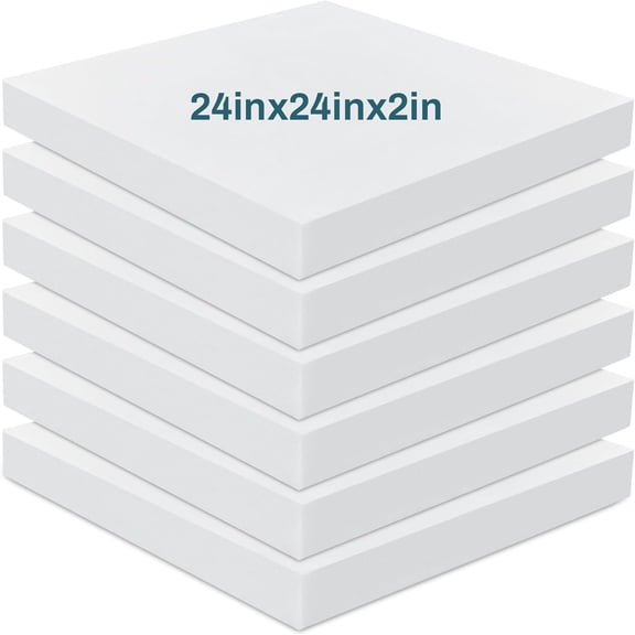 6 Pack 2" X 24" X 24" Upholstery High Density Foam Cushion White Replacement Cushion or Commercial Use Stuffing Craft Foam Couch Chair Padding DIY Projects