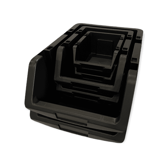 6 Pack ( 2 X Large - 2 Large - 2 Medium )  Made from Recycled Water Bottles, Heavy-Duty, All-Purpose Stacking and Nesting STRONG STORAGE, TOOL, SMALL PARTS BINS