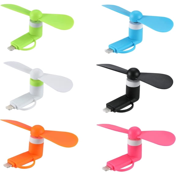 6 Pack 2-in-1 Mini Cell Phone Fan, Powerful Portable Plug-in Cooling Fan Compatible with iPhone, iPad, Android Smartphones & Tablets, Colorful Lightweight Summer Mobile Accessories