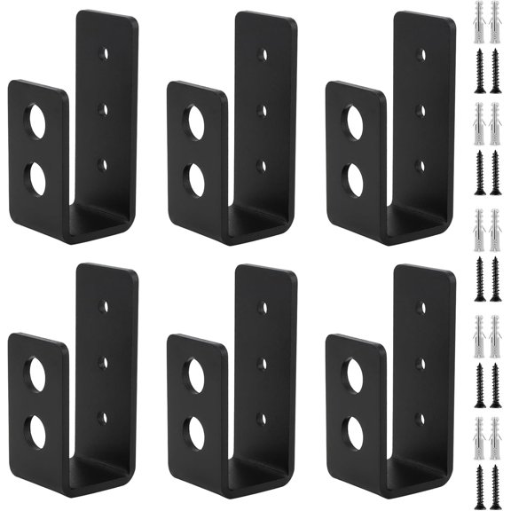 6 Pack 2 x 4 Inch Door Barricade Brackets, Heavy Duty Drop Open Bar Holder with Screws and Anchors, U Shaped Bracket for Barn, Shed, Garage, Gate