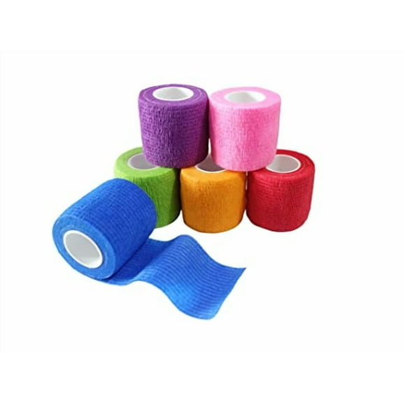 6 Pack 2" x 5 Yards Self Adhesive Bandage Wrap Breathable Cohesive Vet Wrap for Pets,Elastic Self-Adherent Tape for Sports,Wrist,Ankle (Mixed Colors)