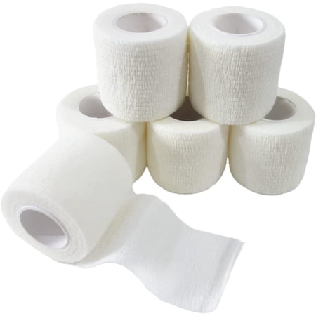 6 Pack 2" x 5 Yards Self Adhesive Bandage Wrap Breathable Cohesive Vet Wrap for Pets, Elastic Self-Adherent Tape for Sports, Wrist, Ankle ( White)