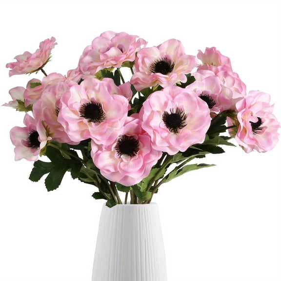 6-Pack 20.5" Artificial Anemone Flower Bushes – Realistic Faux Blooms with Stems for Vase Centerpieces Home Wedding Bouquet Graduation Party Decor