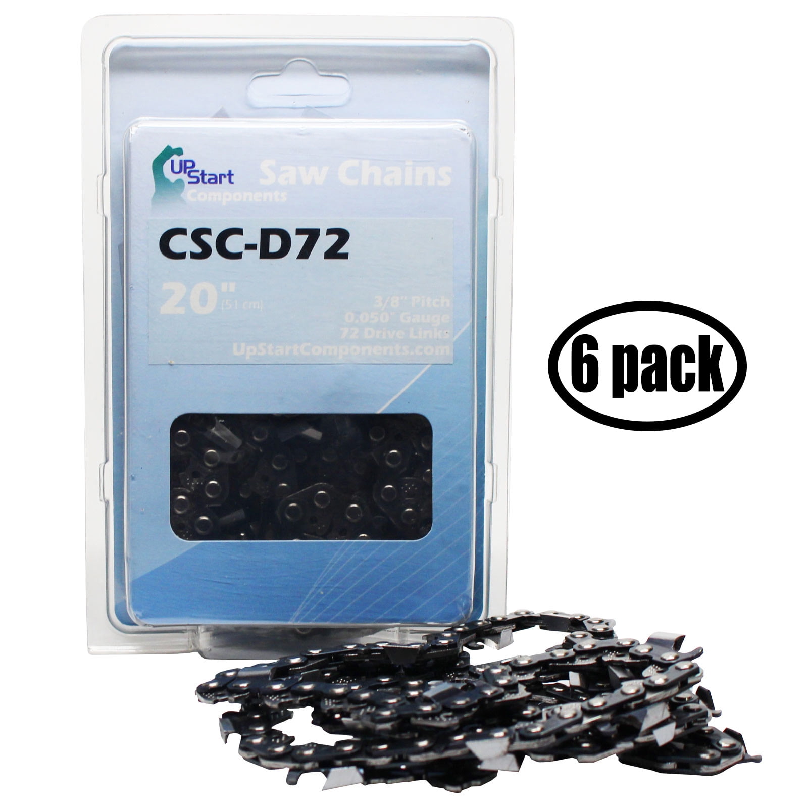 20" Full Chisel Chainsaw Chains 3/8" .050" 72 DL - 6 Pack By Laser