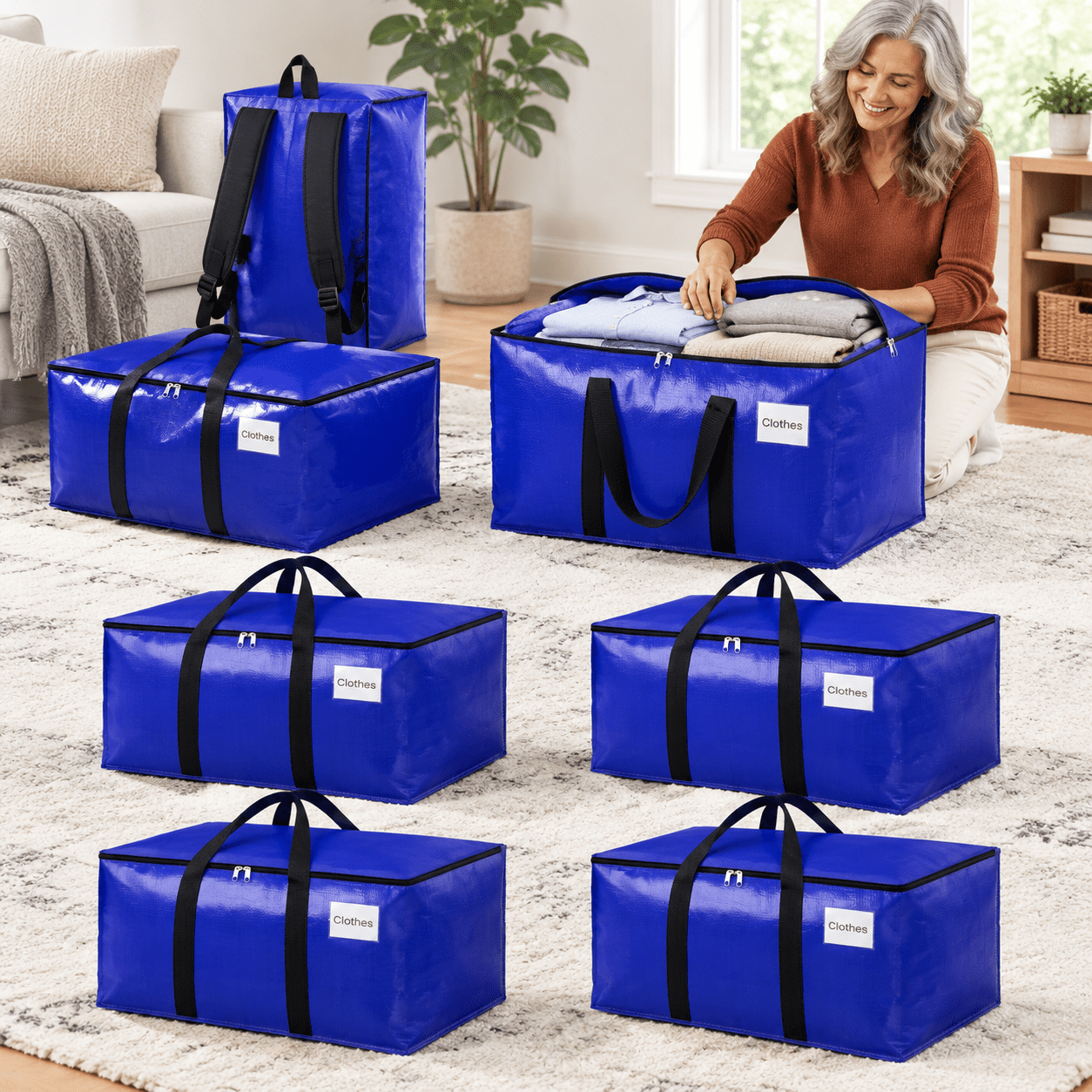 6-Pack 20 Gallons-76 L Heavy Duty Moving Storage Bags With Straps ...