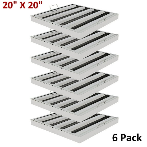 6 Pack 20"X20" Hood Filters Commercial Stainless Steel Hood Grease Filter Baffle