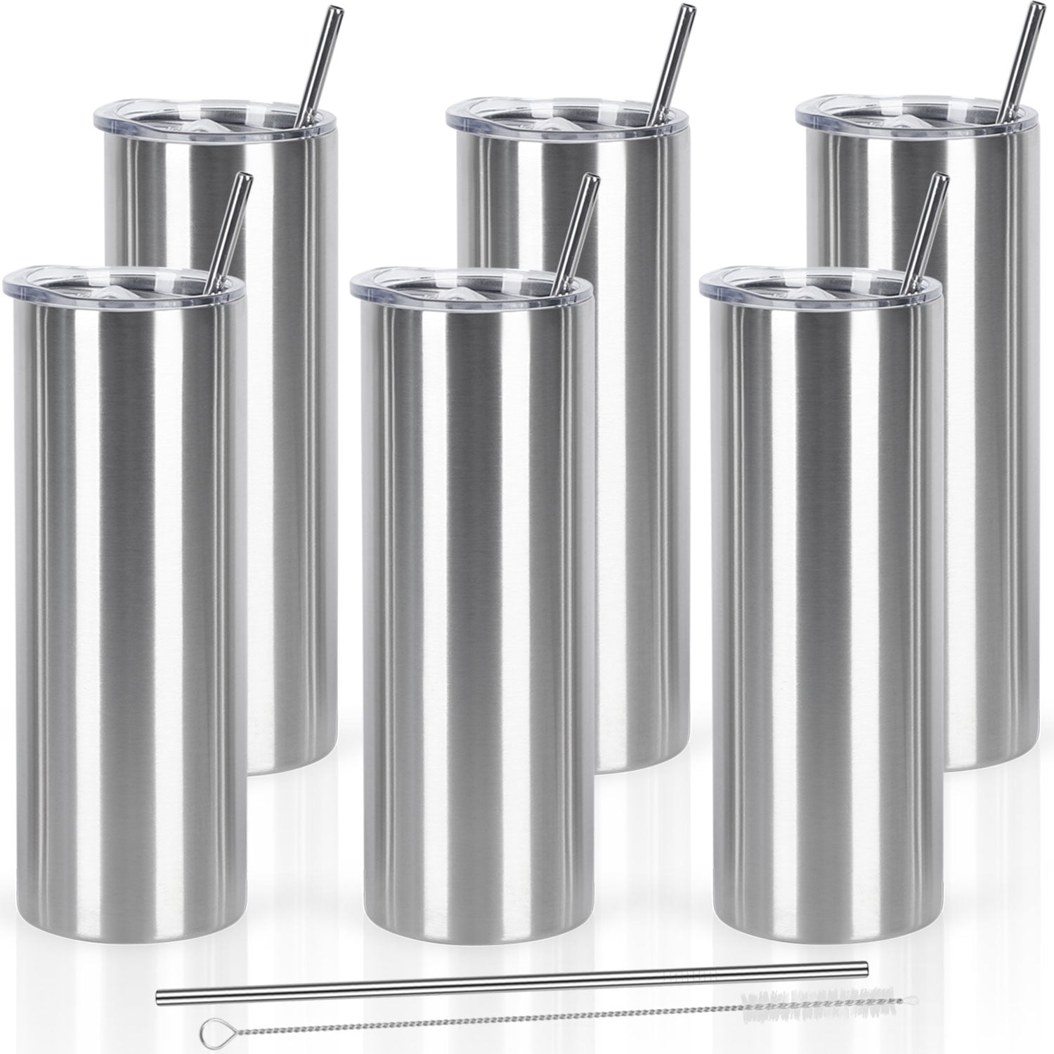 6 Pack 20 oz Skinny Straight Tumbler Bulk, Stainless Steel Double Wall  Insulated Tumblers with Lids and Straws, 20 oz Slim Travel Cup for Drinks