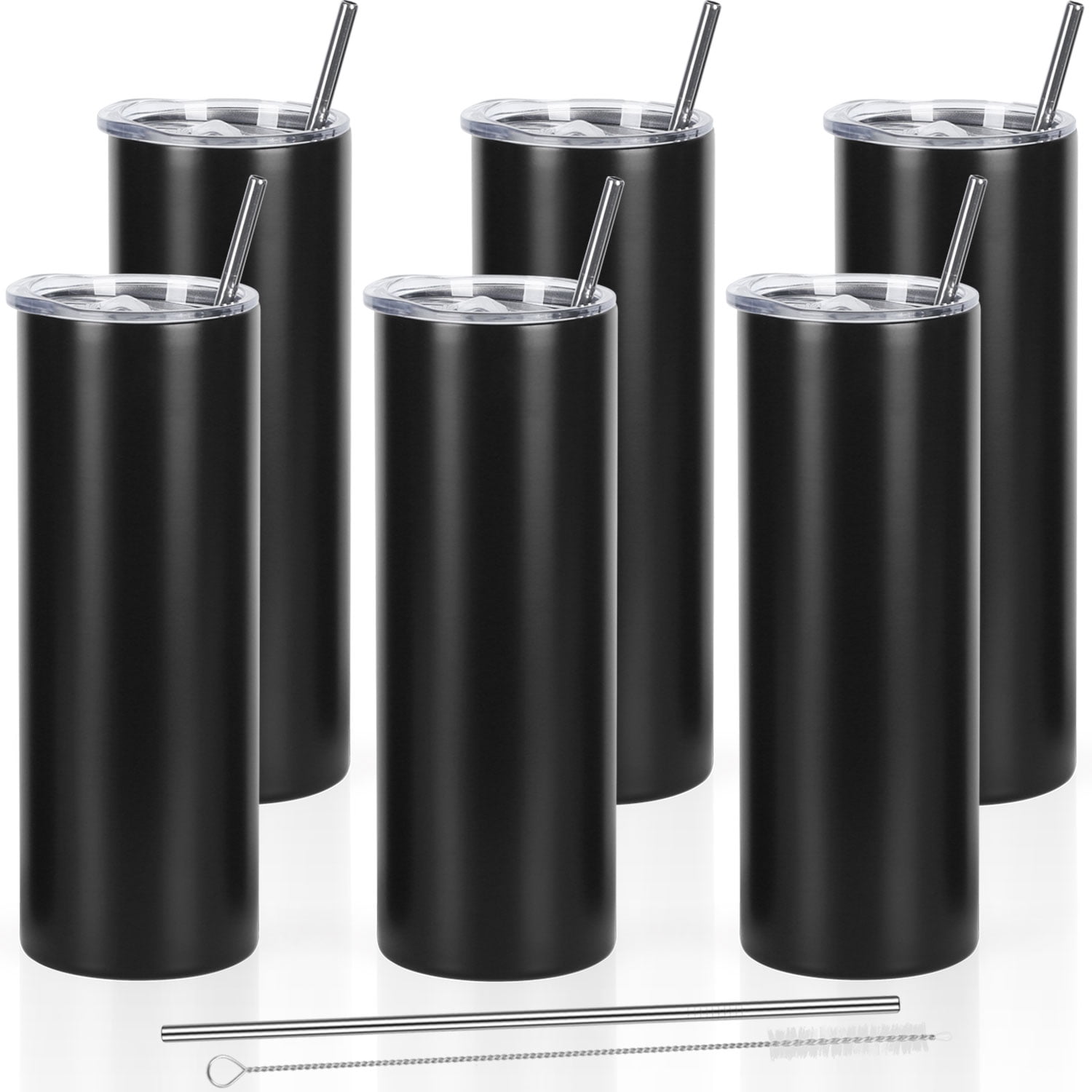 Stainless Steel Skinny Tumblers with Lids and Straws, 20 Oz Double