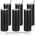 thumbnail image 1 of 6 Pack 20 oz Skinny Straight Tumbler Bulk, Stainless Steel Double Wall Insulated Tumblers with Lids and Straws, 20 oz Slim Travel Cup for Drinks Coffee Water, Diy Gift Tumbler, Black, 1 of 6