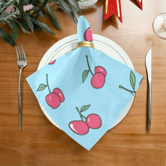 6 Pack 20'' x20" Satin Table Napkins Dinner Napkins for wedding Party Decoration events Cartoon Cherry Pattern