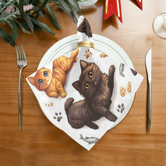 6 Pack 20'' x20" Satin Table Napkins Dinner Napkins for wedding Party Decoration events Colorful Cartoon Cats