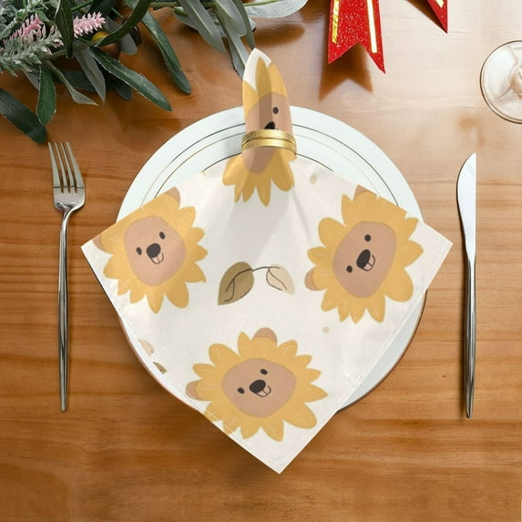 6 Pack 20'' x20" Satin Table Napkins Dinner Napkins for wedding Party Decoration events Cute Bear-face Sunflower
