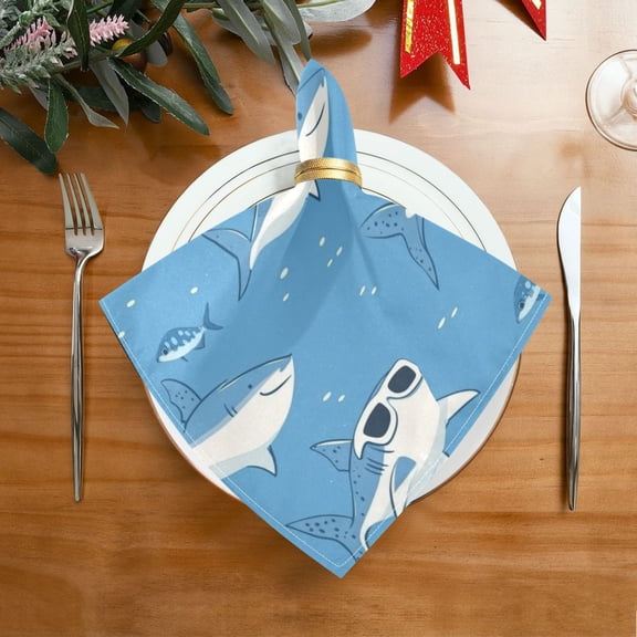 6 Pack 20'' x20" Satin Table Napkins Dinner Napkins for wedding Party Decoration events Cute Sharks Wearing Sunglasses
