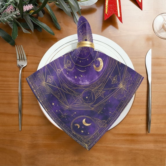 6 Pack 20'' x20" Satin Table Napkins Dinner Napkins for wedding Party Decoration events Purple Celestial Pattern