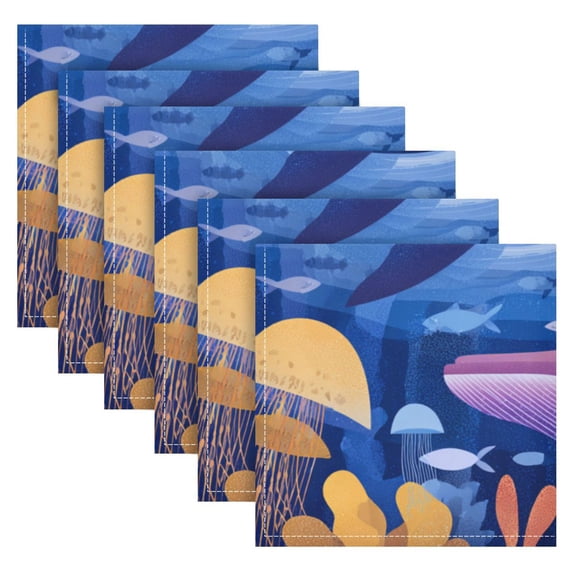 6 Pack 20'' x20" Satin Table Napkins Dinner Napkins for wedding Party Decoration events Whales and Dolphins Pattern