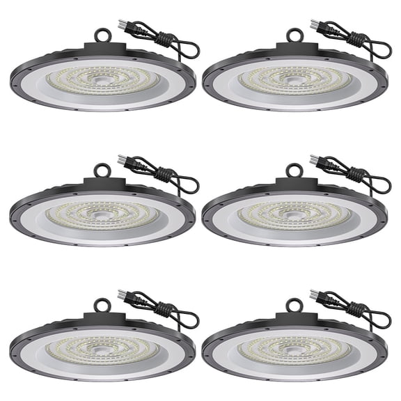 6 Pack 200W UFO LED High Bay Light 30000LM 6000K Daylight IP65 Waterproof Commercial Light 5FT Cord Warehouse Garage Workshop