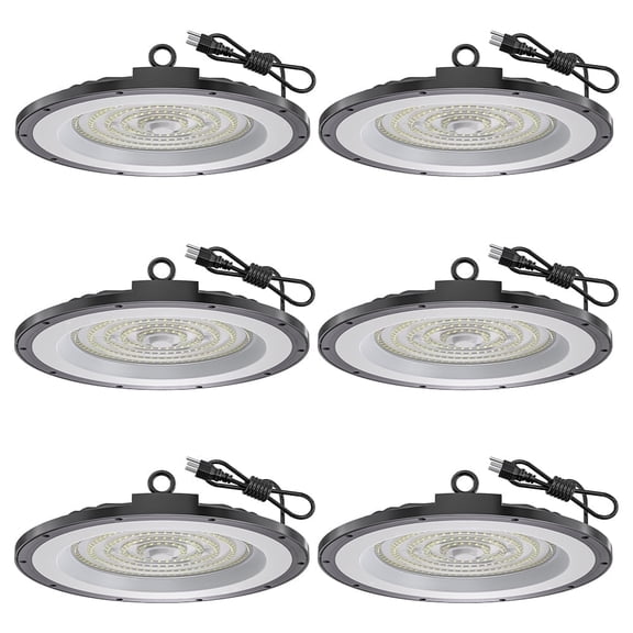 6-Pack UFO LED High Bay Light, 200W 30000 LM, 6000K Daylight, IP65 Waterproof, 5 ft Cord, Commercial Lighting for Warehouse Garage Workshop