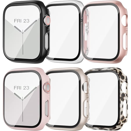 6 Pack for 2022 Apple Watch SE Series 6/5/4 44mm Case with Tempered Glass Screen Protector, Slim Guard Bumper Full Coverage Hard PC Protective Cover HD Ultra-Thin Cover for iWatch 44mm Accessories