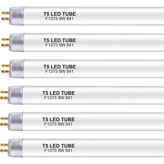 6 Pack 21 Inch F13T5/CW LED Replacement Bulbs, 4100K Cool White, T5 LED 9 Watts Replace Fluorescent Bulb with LED, Replacement Tube for Counter and Cabinet Fixture