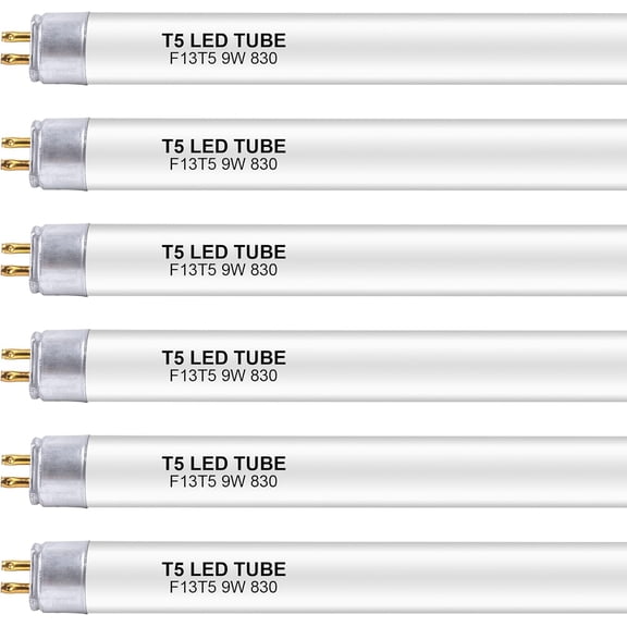 6 Pack 21 Inch F13T5/WW LED Replacement Bulbs, 3000K Warm White, T5 LED 9 Watts Replace Fluorescent Bulb with LED, Replacement Tube for Counter and Cabinet Fixture