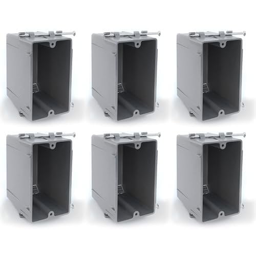 6 Pack 22 Cubic Inch Plastic Electrical Box, Grey Deep Outlet Box, One Gang New Work Junction Box, Captive Nails, Length 3.75'', Width 2.25'', Depth 2.9'', PVC Outlet Box, 22.5 Cu. in. Capacity