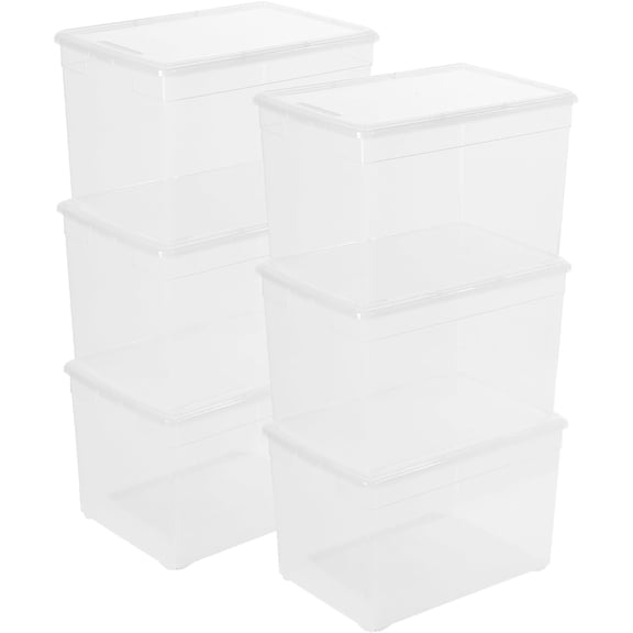 6 Pack 22 Qt Stackable Clear Plastic Storage Bins with Lids and Latches