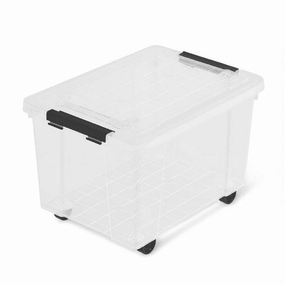 6-Pack 22 Qt Stackable Clear Plastic Storage Bins with Wheels and Lids - Rolling Organizers for Garage, Pantry & Office