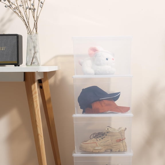 6 Pack 22QT Stackable Plastic Storage Bins with Lids Clear Nestable Boxes for Home Office Garage Shoe Organization