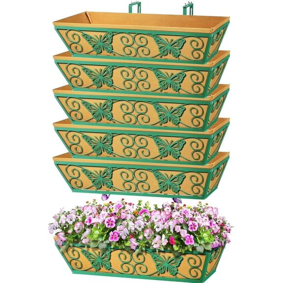 6 Pack 24 Inch Window Boxes Planters Railing Planter Box with Adjustable Brackets for Porch Fence Patio Balcony Hanging Flower Baskets with Woven Fabric for Outdoor Garden Decor - Green