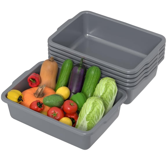 6-Pack 24 L Commercial Bus Tub, Plastic Bus Box, Gray