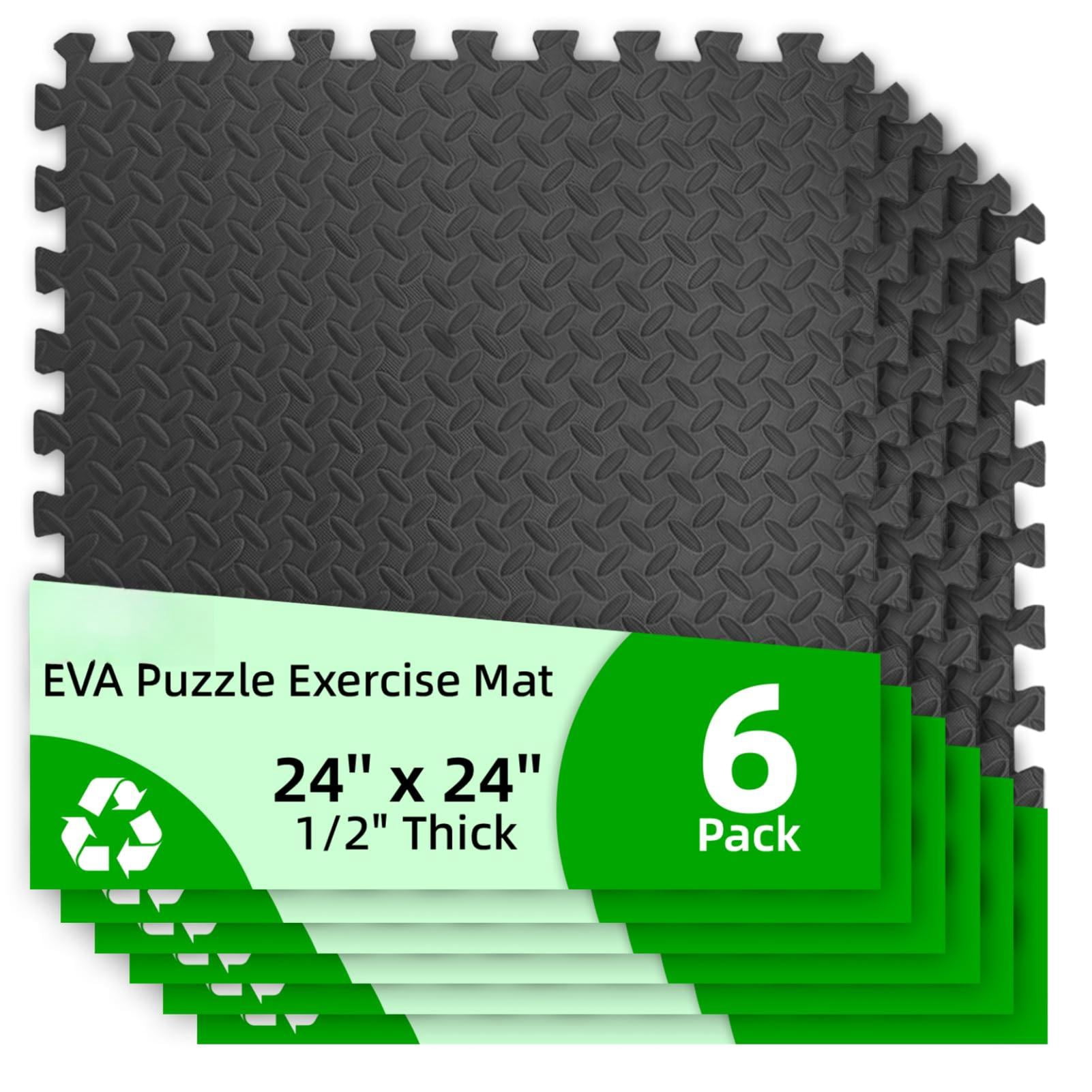 6 Pack 24" X Eva Interlocking Exercise Mats  1/2" Thick Foam Puzzle Flooring For Workout Gym Equipments Areas 24 Sq.ft Black
