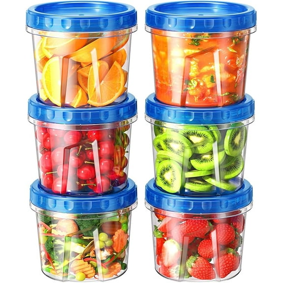 6 P-24 oz Freezer Storage Containers, Plastic Food Storage Containers with Twist Top Lids, BPA Free and Reusable Soup Containers with Lids, Leakproof/Microwave/Dishwasher Safe